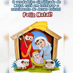 Cena de presépio com Jesus, Maria, José e ovelhas em decoração natalina.