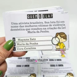 Jogo educativo sobre mulheres brasileiras e violência doméstica.