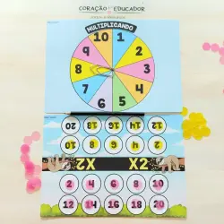 Jogo de multiplicação com cores e números para ensino infantil.