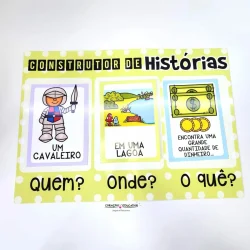 Atividade educativa com tema construtor de histórias para crianças.