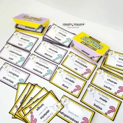 Cartas do jogo de sinônimos e antônimos para atividades educativas.