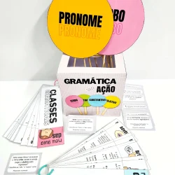 Jogo educativo de gramática com pronomes, classes e categorias.