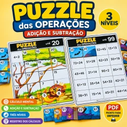 Quebra-cabeça das operações com adição e subtração para crianças.