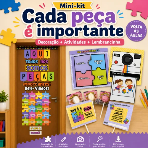 Mini kit de volta às aulas com atividades, decoração e lembrancinhas educativas.