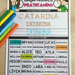 Atividade de escrita de nomes com destaque para Catarina.