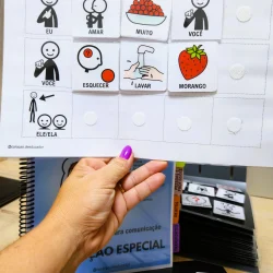 Prancha de frases com desenhos e palavras para comunicação alternativa.