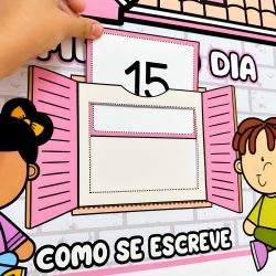 Cartaz com o número 15 e instruções de escrita para crianças.