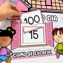 Cartaz educativo com números e crianças, ensino de como escrever números em português.