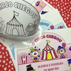 Material de atividades de circo para crianças com personagens divertidos.