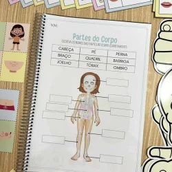 Atividade educativa sobre partes do corpo humano para crianças.
