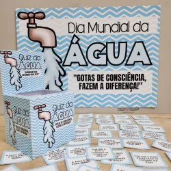 Material educativo sobre o Dia Mundial da Água com perguntas e frases relacionadas à água.