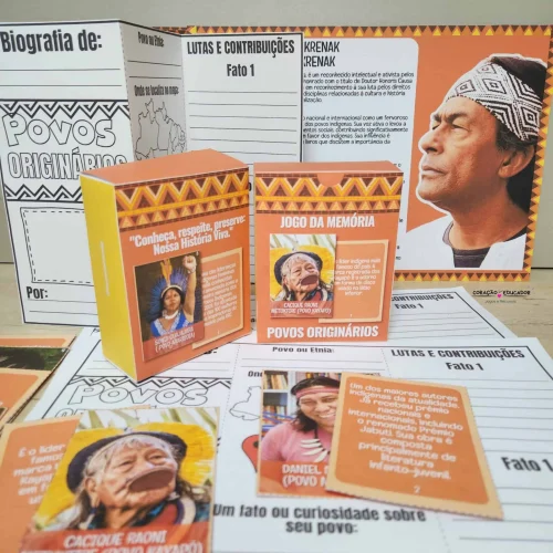 Jogo da memória sobre Povos Originários com imagens e informações culturais.