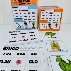 Jogo educativo de bingo com sílabas complexas para crianças.