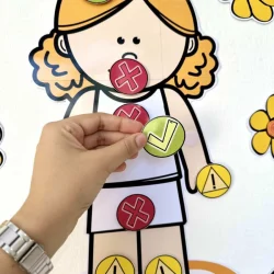 Atividade educativa com semáforo do toque para crianças.