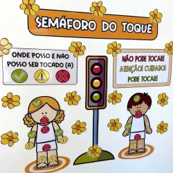 Semáforo do Toque com sinais de toque permitido e proibido para crianças.