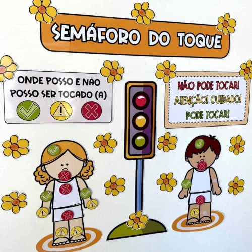 Semáforo do Toque com sinais de toque permitido e proibido para crianças.