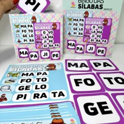 Jogo educativo de Bingo com sílabas simples para crianças.