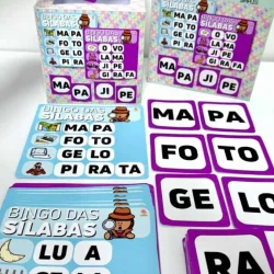 Jogo educativo de Bingo com sílabas simples para crianças.