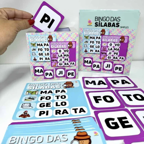 Jogo educativo de Bingo com sílabas simples para crianças.