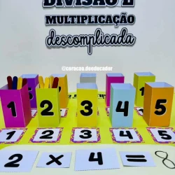 Atividades educativas de divisão e multiplicação para crianças.
