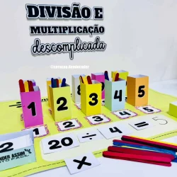 Atividades educativas de divisão e multiplicação para crianças.