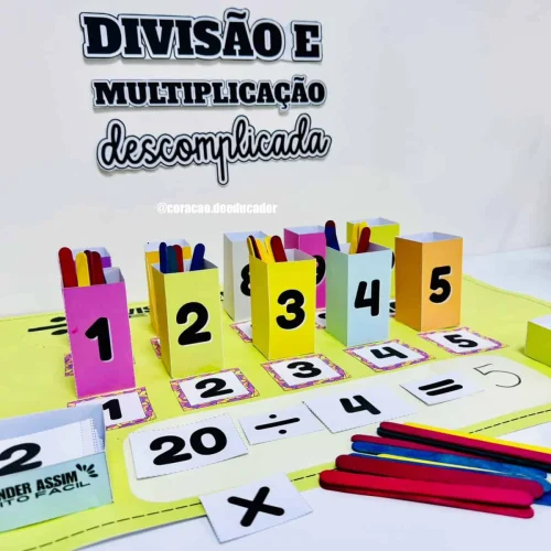 Atividades educativas de divisão e multiplicação para crianças.
