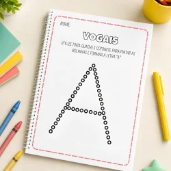 Atividade de vogais com pontilhado para colorir e formar a letra A.