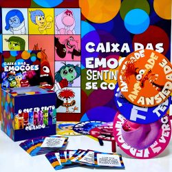 Caixa das Emoções com cartinhas coloridas e personagens divertidos.