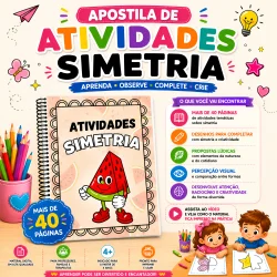 Material educativo sobre simetria para crianças com atividades e desenhos.