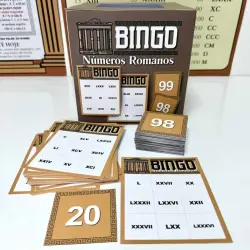 Jogo de Bingo com números romanos para aprendizagem infantil.