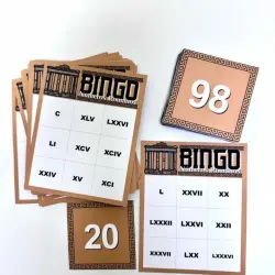 Cartelas de bingo com números romanos para atividades educativas.