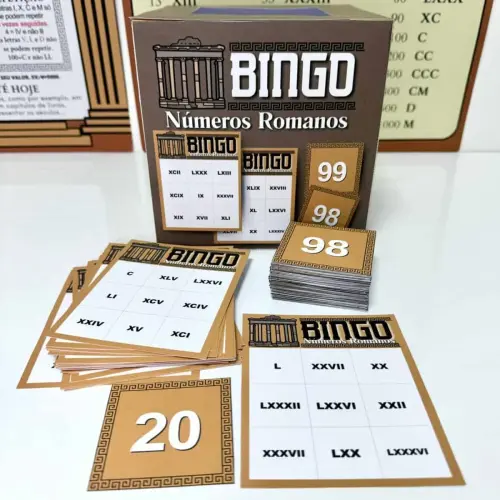 Jogo de Bingo com números romanos para aprendizagem infantil.