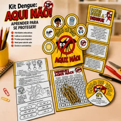 Material educativo sobre prevenção da dengue com jogos e informações.