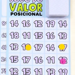 Jogo do Valor Posicional com números e fichas coloridas.