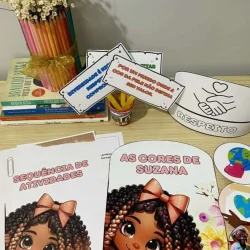 Material educativo com ilustrações de Suzana e cores vibrantes para crianças.