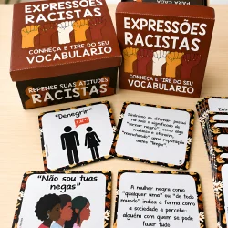 Caixa educativa sobre expressões racistas e atitudes preconceituosas.