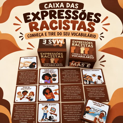 Caixa de expressões racistas para debate com vocabulário e exemplos.