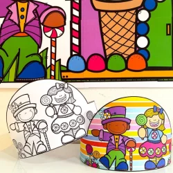 Crianças e atividades de colorir relacionadas ao Dia das Crianças.