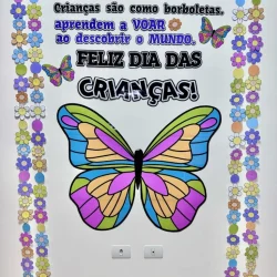 Decorativo painel de borboletas e flores para o Dia das Crianças.