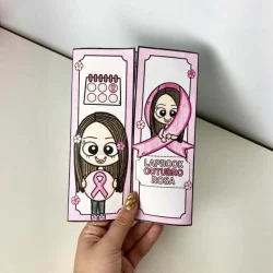 Lapbook interativo com tema Outubro Rosa e laço rosa.
