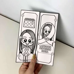 Lapbook interativo com tema Outubro Rosa e ilustrações de personagem feminina.