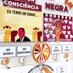Painel educativo sobre consciência negra e respeito às diferenças.