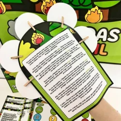 Material educativo sobre queimadas no Brasil com cartaz e folhetos.