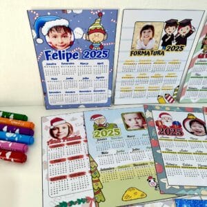 Calendário 2025 editável no Canva! Personalize com fotos das crianças. Inclui 11 modelos e tutorial prático. Um presente único e especial! 📅✨