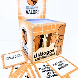 Caixa de diálogo com cartas educativas sobre racismo para crianças.