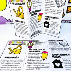 Informações sobre rotina escolar, materiais e acompanhamento de crianças.