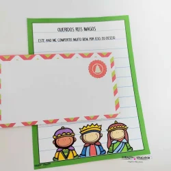 Carta de Natal para Reis Magos com desenhos de personagens históricos.
