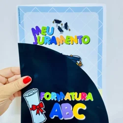 Material de formatura ABC com tema de juramento e diploma.