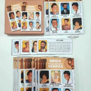 Fichas e bingo de personalidades negras brasileiras, recurso educativo para promover a consciência negra e o antirracismo em sala de aula.