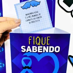Cartaz de conscientização do Novembro Azul e câncer de próstata.